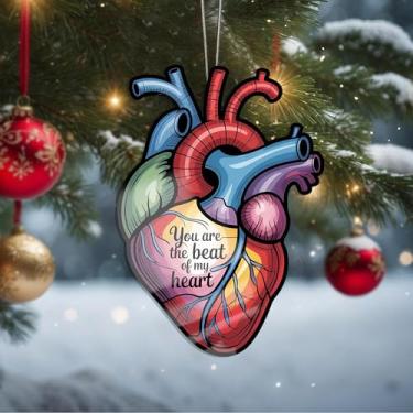 Imagem de Enfeites de Natal para pendurar em cristal de coração, enfeites de árvore de Natal feitos à mão, decoração de carro e casa - presente de Natal, decoração de artesanato em acrílico, ideias de troca de