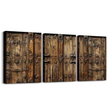 Imagem de Erosebridal Arte de parede em tela de porta de celeiro de madeira 30,5 x 40,6 cm 3 peças decoração de parede de porta de madeira rústica vintage decoração de quarto de fazenda pôster impresso pranchas