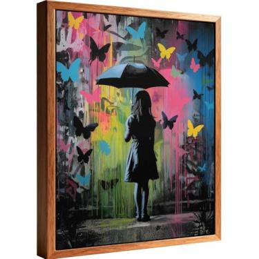 Imagem de Halioyo Arte de parede de borboleta menina graffiti fotos de mulher decoração de parede impressão pop arte abstrata de parede de rua para banheiro quarto sala de estar escritório em casa, emoldurado