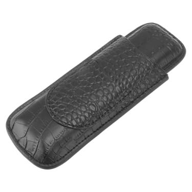 Imagem de Zerodis Estojo de Couro para Charutos Com Padrão Vintage de 2 Dedos, Suporte Portátil para Umidificador de Viagem Com Design Elegante, Caixa de Presente para Amantes de Charutos, Bolsa e Estojo (Preto)
