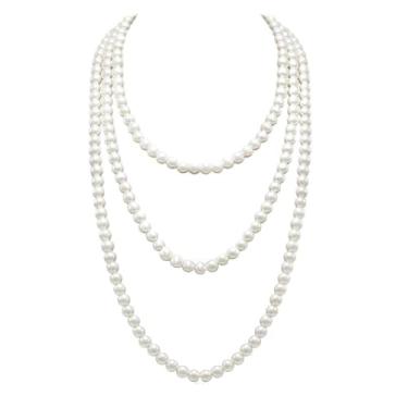 Imagem de Colar longo branco creme - bijuteria feminina com fio em camadas, one size, Vidro, Sem Pedra Preciosa