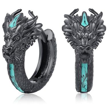 Imagem de Brincos de argola masculinos de aço inoxidável de dragão punk rock para homens e mulheres joias viking pretas presentes, Aço inoxidável, Sem pedra preciosa