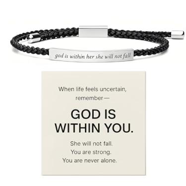 Imagem de 72ore Pulseira God Is Within Her She Will Not Fall Versículo da Bíblia Pulseiras Salmo 23 Pulseira Inspiradora Fé Cristã Presentes para Mulheres Moderno, Large, Zinco, Sem Pedra Preciosa