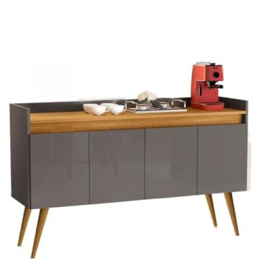 Imagem de Aparador Buffet Retrô Pés Palito Em Madeira Maciça Esplanada Cantinho Do Café Recepção(4 Cinza Com Madeirado)