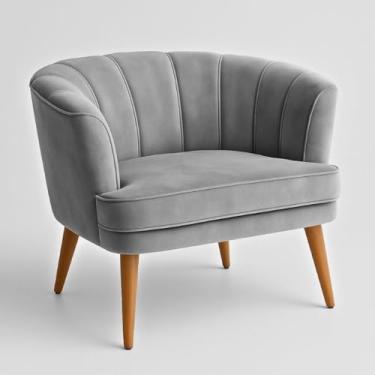 Imagem de Poltrona Moderna para Recepção Clínica Confortável em Tecido Veludo Pés Palito de Madeira Reforçada Design Minimalista (Cinza)