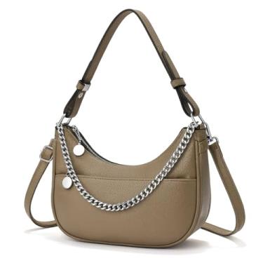 Imagem de ALWY Bolsa Tiracolo Hobo Para Mulheres Bolsa De Ombro Multiuso, Leve, Retrô Social Moderna (Cáqui)