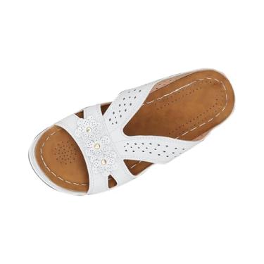 Imagem de Calçado feminino casual com design de boca de peixe com detalhe de fivela e salto plataforma oco grosso, Branco, 35