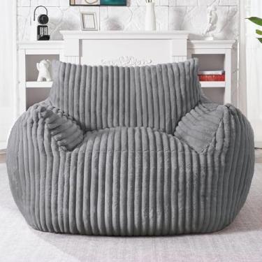 Imagem de HABUTWAT Cadeira gigante para adultos, pufe grande, poltrona de chão com apoios de braços, pufe fofo de pelúcia, cadeira de sofá preguiçosa para leitura de quarto e sala de estar (cinza)