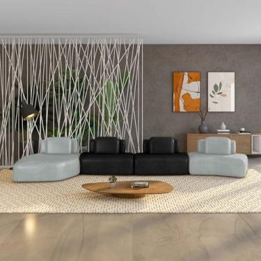 Imagem de Sofá Ilha Sala de Estar Dakota 4 Módulos 626cm Encostos Almofadas Soltas PU Cinza/Preto G33 - Gran Belo