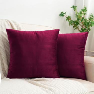 Imagem de HWY 50 Capas de almofada de veludo vermelho vinho 45,7 x 45,7 cm, pacote com 2 capas de almofada de luxo decorativas lisas macias para sofá, cama, sala de estar, quarto