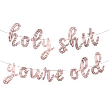 Imagem de Holy Shit You're Old Balloon Banner Decorações de aniversário, balões velhos como , faixa feliz aniversário para Over The Hill suprimentos engraçados para decoração de aniversário de velhice (L