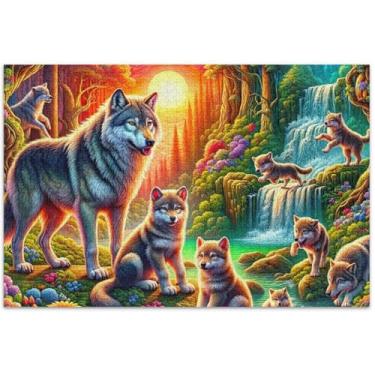 Imagem de Quebra-cabeça de paisagem de primavera família lobo 1000 peças arte floral animal adulto personalizado divertido família quebra-cabeças presentes para jogo de elefante branco, 75 x 40 centímetros