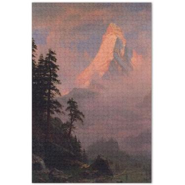 Imagem de Quebra-cabeças Bierstadt Albert Sunrise Matterhorn para adultos 1000 peças paisagem pintura a óleo quebra-cabeças grandes engraçados, 75 x 40 cm