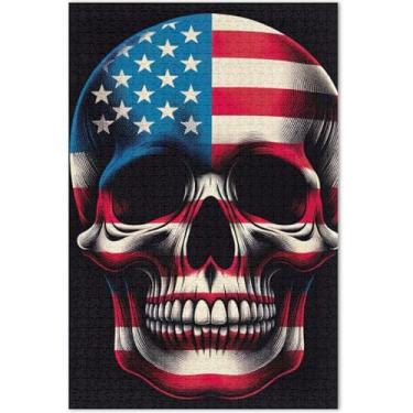Imagem de Quebra-cabeça de 1000 peças com bandeira dos EUA tingida de crânio para adultos, presentes de elefantes brancos, arte, quebra-cabeça animal, flor, arte