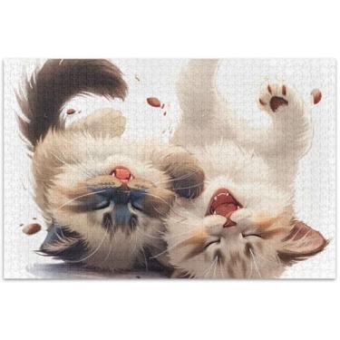 Imagem de Quebra-cabeça de gatos Ragdoll siameses brincalhões, 1000 peças, presentes de elefante branco para a família adulta, quebra-cabeças exclusivos, pintura de belas artes, 75 x 40 cm