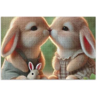Imagem de Quebra-cabeça coelho beijo coelho 1000 peças adultos jogo engraçado presentes família diversão quebra-cabeças pintura de belas artes, 75 x 40 centímetros