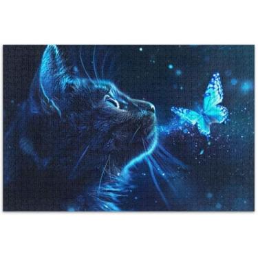 Imagem de Quebra-cabeça de gato brilhante borboleta adultos 500 peças arte floral pintura paisagem quebra-cabeça amigos família jogos presentes, 51 x 35 centímetros