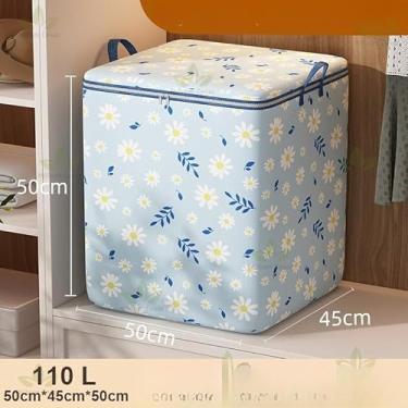 Imagem de Caixa Organizadora Grande para Guarda-Roupa 110L/140L/180L – Saco Organizador de Cobertor e Casaco com Tampa(1pcs,110L（crisântemo azul）)
