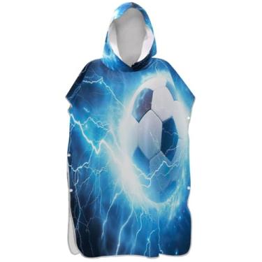 Imagem de Joisal Poncho de surfe para adultos trocador de roupa de praia com capuz toalha de banho reutilizável bola de futebol azul poncho masculino com capuz