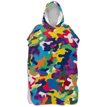 Imagem de Joisal Camuflagem moderna poncho de surfe colorido trocador para Adul Plus Size Ponchos de praia para homens toalha de praia com capuz floral