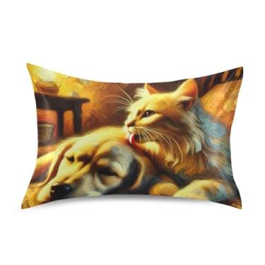 Imagem de Capas de travesseiro padrão King Queen com estampa de gato e cachorro fofo, estampa floral, presentes modernos, roupa de cama king size 101,6 cm x 50,8 cm