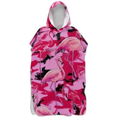 Imagem de Joisal Poncho de surf de pássaro tropical flamingo rosa para adultos roupão reutilizável unissex adulto poncho com capuz toalhas de banho de praia com capuz