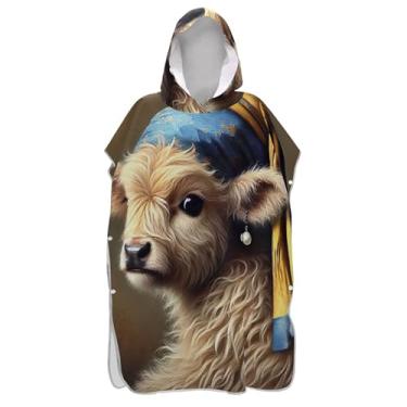 Imagem de Roupão para adultos, poncho de surfe, com capuz, toalha de natação, plus size, vintage, vaca, estética, ponchos de praia para homens