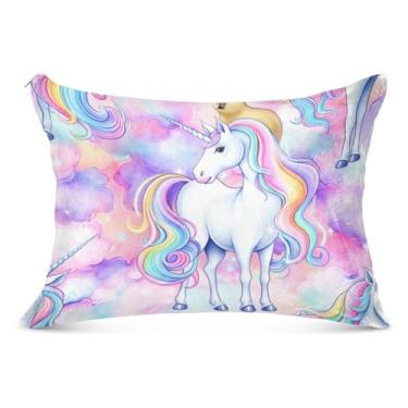 Imagem de Capa de almofada decorativa com zíper grande de unicórnio branco colorido caprichosa para o corpo fronha padrão queen king capa de travesseiro de cama macia, tamanho do corpo, 53 cm x 137 cm