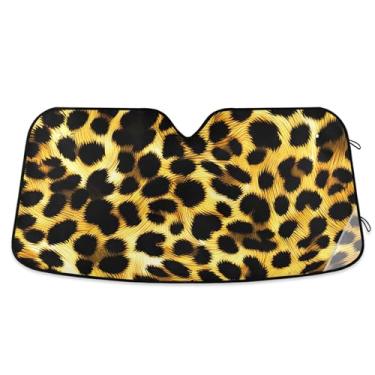 Imagem de Toldo de sol personalizado com estampa de leopardo para para-brisa de carro, bonito, retrátil, dobrável, para protetor de janelas dianteiras L, 144,8 cm x 80 cm