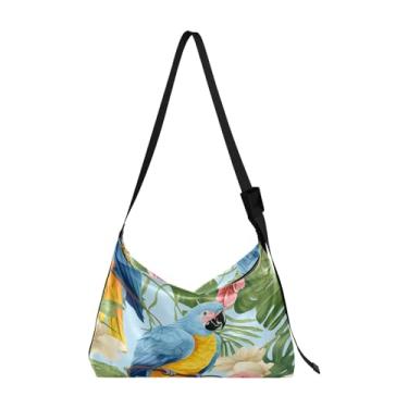 Imagem de Bolsa tiracolo de couro sintético pintada à mão, bolsa tiracolo de couro, bolsa tiracolo de couro masculina, Folha de samambaias e papagaios azuis - 4, One Size
