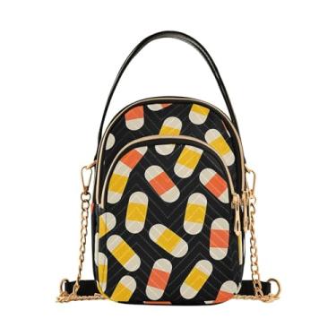 Imagem de GAIGEO Bolsas femininas com estampa de doces de Halloween pequena, bolsa tiracolo feminina, bolsas de ombro transversais para mulheres, Candy Corn Yellow White-1, One Size