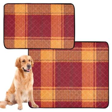 Imagem de Tapete lavável à prova d'água para cercadinho de cachorro vermelho laranja tartã estética reutilizável para animais de estimação almofadas de treinamento de filhotes para cães, pequeno x pacote com 3