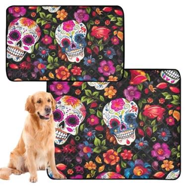Imagem de TSENQUE Almofada floral para animais de estimação de caveira de açúcar extragrande lavável para animais de estimação tapete de urina fofo para cães à prova d'água absorventes almofadas de treinamento