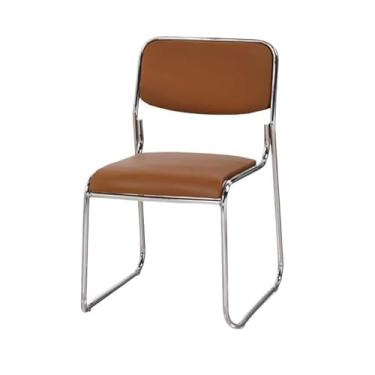 Imagem de XINCHANG Cadeira de escritório empilhável moderna com moldura cromada e assento acolchoado - ideal para uso doméstico e escritório (couro marrom)
