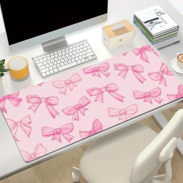 Imagem de Tapete de mouse extragrande para jogos com design de gravata borboleta rosa - Tapete de mesa com base de borracha antiderrapante, bordas costuradas com precisão para durabilidade, perfeito para