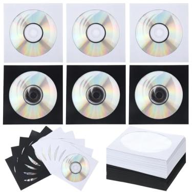 Imagem de Faccito 100 peças de capas de CD DVD de papel preto e branco a granel 4,92 x 4,92 polegadas Envelopes VCD com capas de disco de janela transparente Capas de filmes de CD para armazenamento de CD/DVD