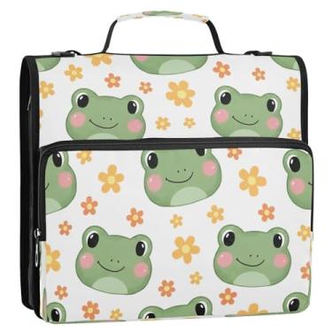 Imagem de Linda bolsa de fichário verde sapo branco com 3 anéis com alça, organizador de fichário com zíper com bolsos, portfólio de armazenamento de documentos para escola ou escritório