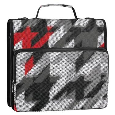 Imagem de Fichários de 3,8 cm de documento, 3 anéis, de lã, Houndstooth, vermelho, carvão, zíper e zíper, vários bolsos, bolsa grande para guardar pastas com alça para escola