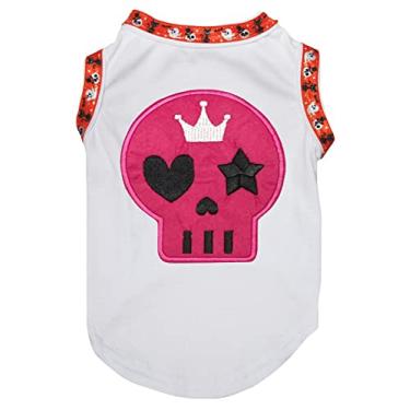 Imagem de Petitebella Camiseta de cachorro com rosto de caveira rosa choque (branco/bainha de gato fantasma, média)