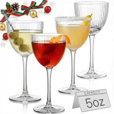 Imagem de Copos de coquetel vintage Art Déco Nick and Nora, copos de coquetel com nervuras de cristal de 142 g para beber gin clássico, uísque, bebidas de bar de vodka (conjunto de 4)