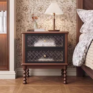 Imagem de Mesa de cabeceira de madeira maciça com 2 gavetas, mesa lateral de cama prática/mesa de cabeceira, mesa de canto para quarto, alça de metal, para quarto, sala de estar, armário, carvalho natural