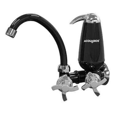 Imagem de FILTRO COM TORNEIRA QUADRISETA BICA MOVEL 1/4 DE VOLTA ACQUABIOS PRETA/CROMADO PARA PAREDE