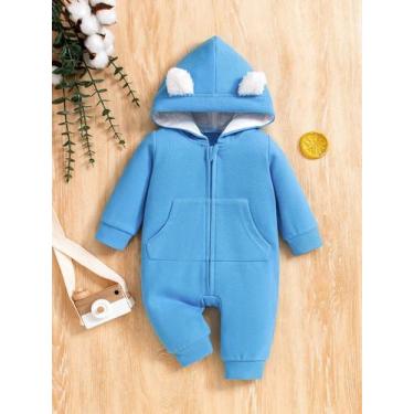 Imagem de Macacão Com Capuz E Zíper Para Bebê Menino Manga Longa 0-12 Meses - NO
