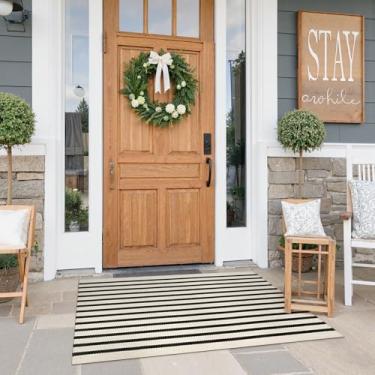 Imagem de Collive Tapete de porta listrado preto e branco 69,8 cm x 110 cm, tapete de porta frontal reversível lavável à mão, tapete de boas-vindas em camadas para entrada