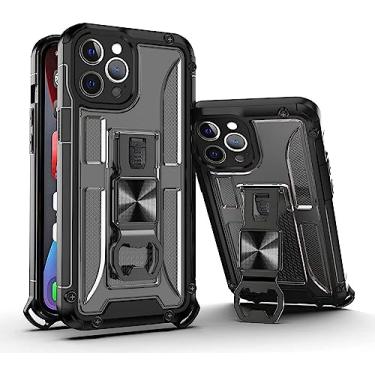 Imagem de MURVE Capa para iPhone 14/14 Pro/14 Pro Max/14 Plus, Capa com mosquetão e protetor de tela, suporte e saca-rolhas Capa protetora robusta de grau militar resistente (Cor: Preto, Tamanho: 14 Pro 6,1