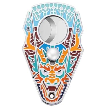 Imagem de JDIME Faca de charuto portátil afiada de aço inoxidável esmaltada dragão com estojo de couro e embalagem de caixa de presente requintada (A)