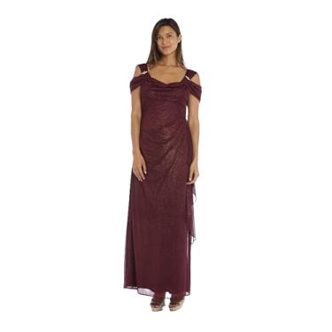 Imagem de R&M Richards Vestido maxi feminino tomara que caia | Vestido de chiffon com glitter na cintura império com detalhe de strass | para coquetéis noturnos, Merlot, 48