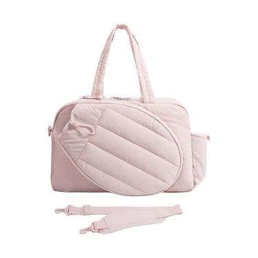 Imagem de harayaa Bolsa de tênis versátil com porta-garrafa, grande capacidade, portátil, para raquete de badminton, equipamento esportivo para adultos, Rosa