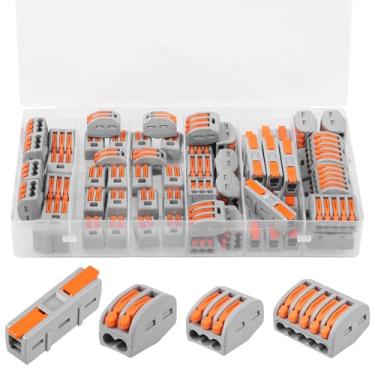 Imagem de Conector de cabo de alavanca de 58 peças, conector de emenda de fio rápido, kit de combinação de condutores 2/3/5 com terminal em linha de saída 1 em 1 AWG 28-12 (60, cinza claro)