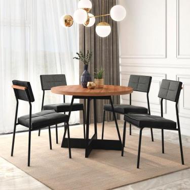 Imagem de Sala de Jantar Carraro Mesa Átria Redonda 4 Cadeiras Neo, Nogal/Preto 